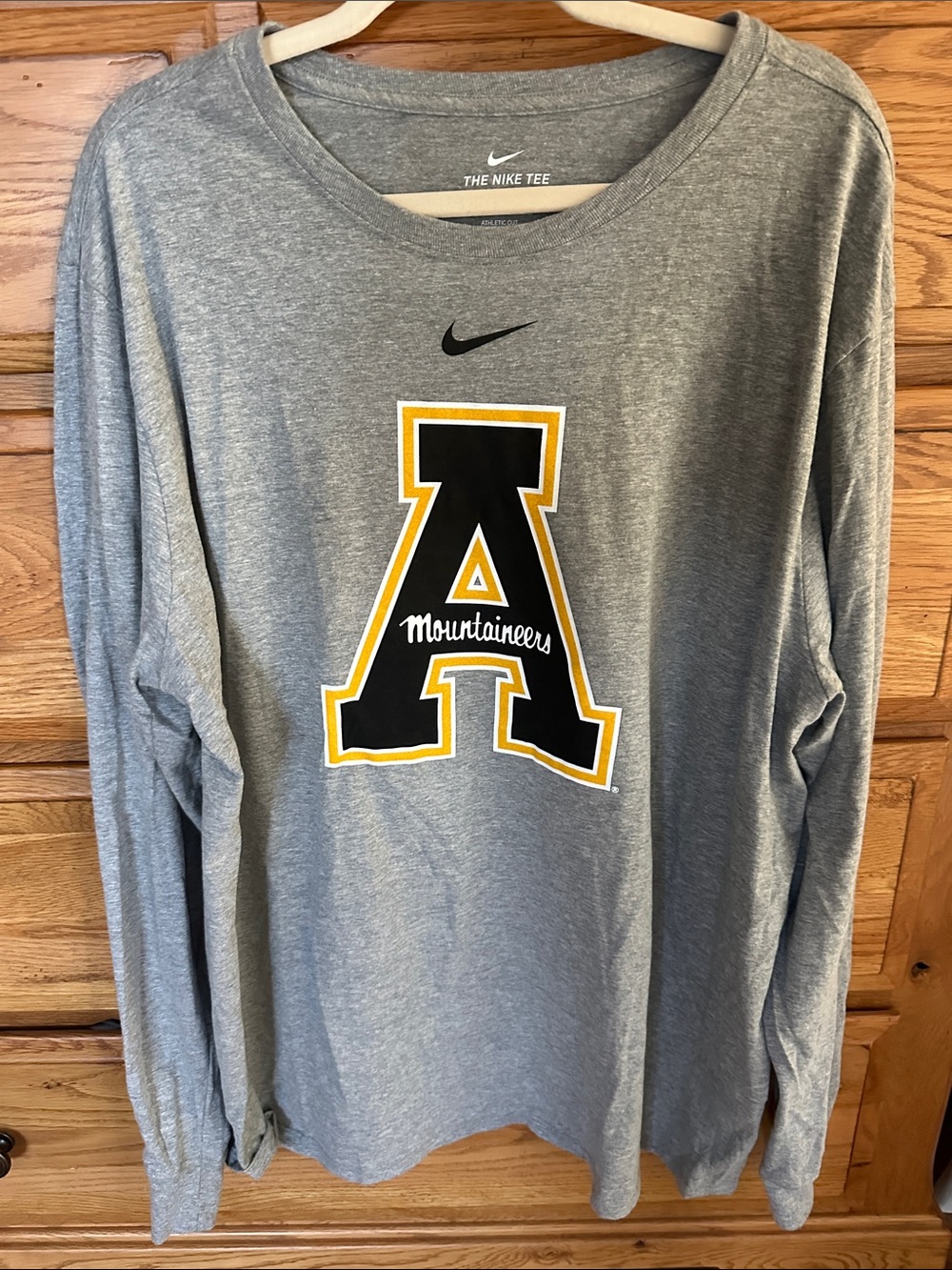 Nike Gray Long-Sleeve Tee with Black and Gold 'A' Mountaineers Logo-App State